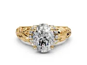Solitaire Engagement Ring Setting for Oval Center with Filigree Accent Basket and Prong Head in Yellow Gold