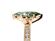 Solitaire Engagement Ring Setting for Fancy Green Marquise Center with Milgrain-Edged Pave Band and Prong Head in Rose Gold