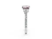 Solitaire Engagement Ring Setting for Fancy Pink Princess Cut Center with Widening Pave Band and Claw Prong Head in White Gold