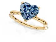 Solitaire Engagement Ring Setting for Fancy Blue Heart-Shaped Center with Bamboo Band and Prong Head in Yellow Gold