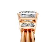 Solitaire Engagement Ring Setting for Princess Cut Center with Grooved Bar Accent Band and Prong Head in Rose Gold