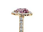 Halo Engagement Ring Setting for Fancy Pink Heart-Shaped Center with Narrowing Pave Band and Prong Head in Yellow Gold