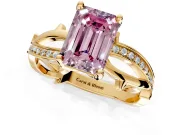 Solitaire Engagement Ring Setting for Fancy Pink Emerald Cut Center with Pave and Plain Crossover Band and Prong Head in Yellow Gold