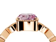 Milgrain Bezel Engagement Ring Setting for Fancy Pink Cushion Cut Center with Marquise Stations and Bezel Head in Rose Gold