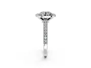 Halo Engagement Ring Setting for Round Cut Center with Milgrain Pave Band and Bezel Head in Platinum