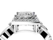 Halo Engagement Ring Setting for Princess Cut Center with Floral Band and Prong Head in Platinum
