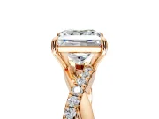 Crossover Engagement Ring Setting for Princess Cut Center with Pave and Plain Strands and Prong Head in Rose Gold