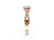 3 Stone Engagement Ring Setting for Fancy Pink Princess Cut Center with Pave Split Shank and Prong Head in Rose Gold