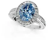 Halo Engagement Ring Setting for Fancy Blue Oval Center with Framed Halo, Pave Band and Prong Head in White Gold