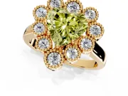 Cluster Halo Engagement Ring Setting for Fancy Yellow Heart-Shaped Center with Milgrain Bezel Accents and Prong Head in Yellow Gold