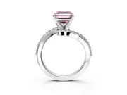 Solitaire Engagement Ring Setting for Fancy Pink Asscher Cut Center with Pave Bypass Swirl Band and Prong Head in Platinum