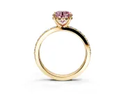 Solitaire Engagement Ring Setting for Fancy Pink Round Cut Center with Round Cut Pave Band and Prong Head in Yellow Gold