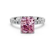 Solitaire Engagement Ring Setting for Fancy Pink Radiant Cut Center with Band of Accents and Prong Head in Platinum