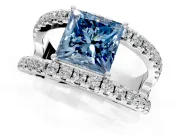Solitaire Engagement Ring Setting for Fancy Blue Princess Cut Center with Wide-Open Split Shank and Prong Head in Sterling Silver