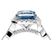 Halo Engagement Ring Setting for Fancy Blue Asscher Cut Center with Twist Band and Prong Head in White Gold