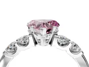 5 Stone Engagement Ring Setting for Fancy Pink Heart-Shaped Center with Plain Band and Prong Head in White Gold