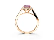 Halo Engagement Ring Setting for Fancy Pink Cushion Cut Center with Raised Halo, Pave Band and Prong Head in Rose Gold