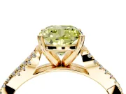 Solitaire Engagement Ring Setting for Fancy Yellow Cushion Cut Center with Twisted Pave Split Shank and Prong Head in Yellow Gold