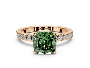 Solitaire Engagement Ring Setting for Fancy Green Cushion Cut Center with Fine Pave Band and Claw Prong Head in Rose Gold