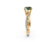 Solitaire Engagement Ring Setting for Fancy Green Round Cut Center with Half-Pave Crossover Band and Prong Head in Yellow Gold