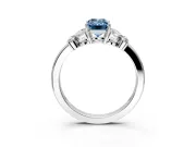 Solitaire Engagement Ring Setting for Fancy Blue Emerald Cut Center with Marquise Flower Shoulders and Prong Head in Sterling Silver