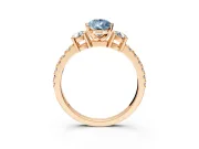 3 Stone Engagement Ring Setting for Fancy Blue Pear-Shaped Center with Round Cut Side Accents and Prong Head in Rose Gold