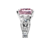 3 Stone Engagement Ring Setting for Fancy Pink Princess Cut Center with Crossover Basket, Pave Band and Prong Head in Sterling Silver