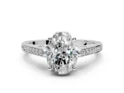 Cathedral Engagement Ring Setting for Oval Center with Antique-Style Pave Band and Prong Head in Platinum