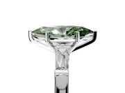 3 Stone Engagement Ring Setting for Fancy Green Marquise Center with Tapered Baguettes, Plain Band and Prong Head in Platinum