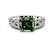 Leaf Engagement Ring Setting for Fancy Green Asscher Cut Center with Milgrain Accent Band and Prong Head in Sterling Silver