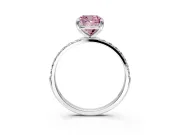 Solitaire Engagement Ring Setting for Fancy Pink Cushion Cut Center with Pave Accents and Prong Head in White Gold