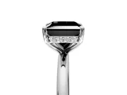 Hidden Halo Engagement Ring Setting for Fancy Black Princess Cut Center with Thin Rounded Band and Prong Head in Platinum