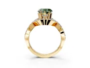 Halo Engagement Ring Setting for Fancy Green Heart-Shaped Center with Pave Infinity Twist Band and Prong Head in Yellow Gold