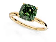 Hidden Halo Engagement Ring Setting for Fancy Green Cushion Cut Center with Thin Rounded Band and Prong Head in Yellow Gold