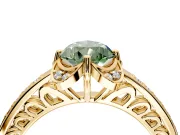 Floral Engagement Ring Setting for Fancy Green Pear-Shaped Center with Four Accent Clusters and Prong Head in Yellow Gold