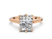 Solitaire Engagement Ring Setting for Radiant Cut Center with Cathedral Band and Prong Head in Rose Gold