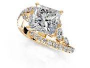 Solitaire Engagement Ring Setting for Princess Cut Center with Pave Bypass Twist Band and Prong Head in Yellow Gold