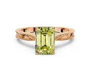 Solitaire Engagement Ring Setting for Fancy Yellow Emerald Cut Center with Engraved Milgrain Band and Prong Head in Rose Gold