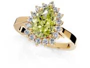 Starburst Halo Engagement Ring Setting for Fancy Yellow Pear-Shaped Center with Flat Cathedral Band and Prong Head in Yellow Gold