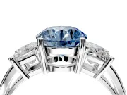 3 Stone Engagement Ring Setting for Fancy Blue Round Cut Center with Matching Side Accents and Prong Head in Platinum