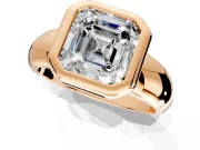 Solitaire Engagement Ring Setting for Asscher Cut Center with Wide Band and Bezel Head in Rose Gold