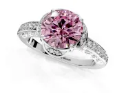 Floral Engagement Ring Setting for Fancy Pink Round Cut Center with Four Accent Clusters and Prong Head in Platinum