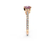 Solitaire Engagement Ring Setting for Fancy Pink Cushion Cut Center with Widening Pave Band and Claw Prong Head in Rose Gold