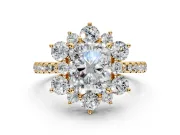 Floral Halo Engagement Ring Setting for Radiant Cut Center with Pave Accents and Prong Head in Yellow Gold