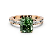 Solitaire Engagement Ring Setting for Fancy Green Radiant Cut Center with Channel Baguette Band and Prong Head in Rose Gold