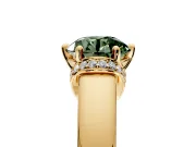 Solitaire Engagement Ring Setting for Fancy Green Round Cut Center with Wide Band, Pave Collar and Prong Head in Yellow Gold