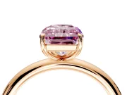 Low-Set Solitaire Engagement Ring Setting for Fancy Pink Radiant Cut Center with Thin Plain Band and Prong Head in Rose Gold