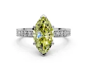 Milgrain Pave Engagement Ring Setting for Fancy Yellow Marquise Center with Accent Band and Prong Head in Platinum