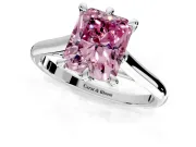 Solitaire Engagement Ring Setting for Fancy Pink Radiant Cut Center with Cathedral Band and Prong Head in Platinum