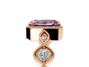 Vintage Station Engagement Ring Setting for Fancy Pink Emerald Cut Center with Accents and Prong Head in Rose Gold